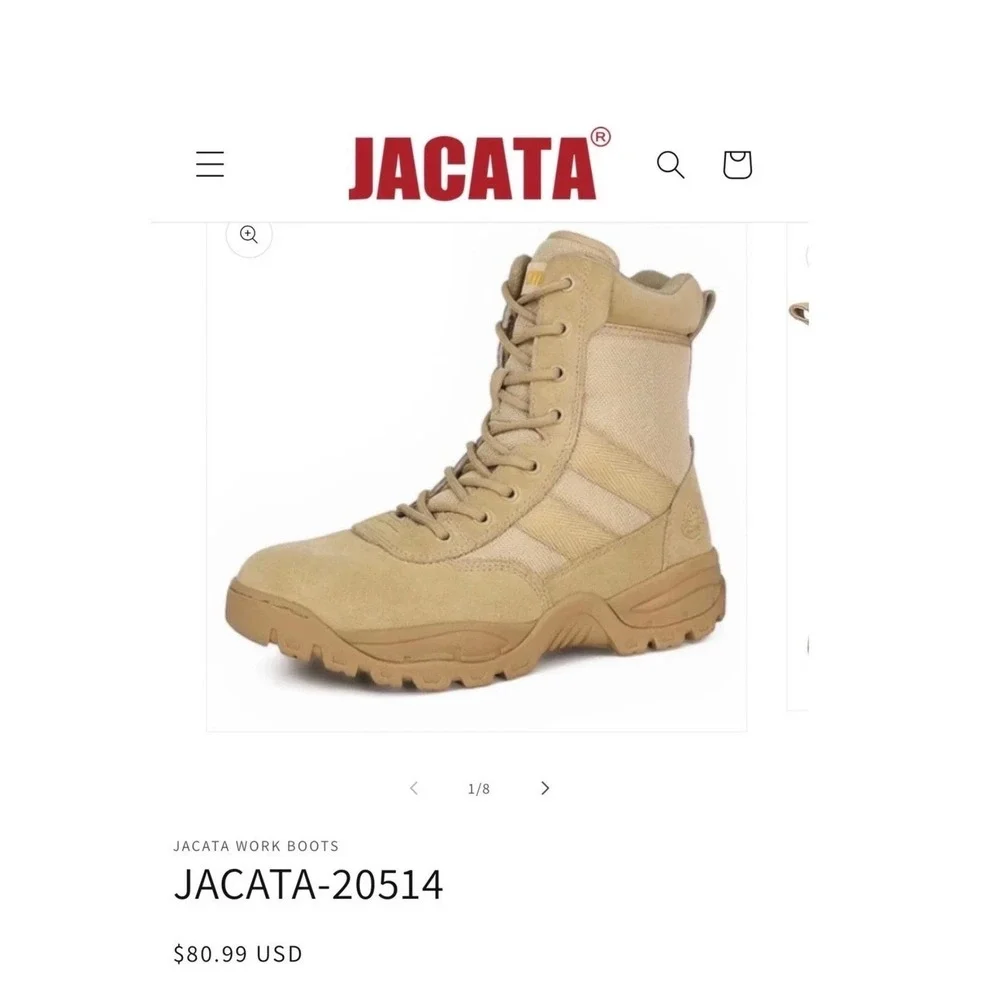 Jacata Mens Tactical Military Work Boots Sand Leather Side Zip Size 10